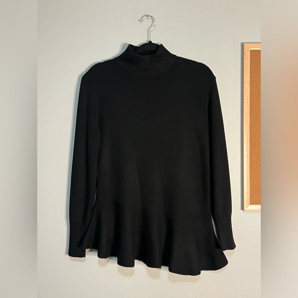 Neiman Marcus Highneck Asymmetrical Sweater Mock Neck Black Women Size Medium